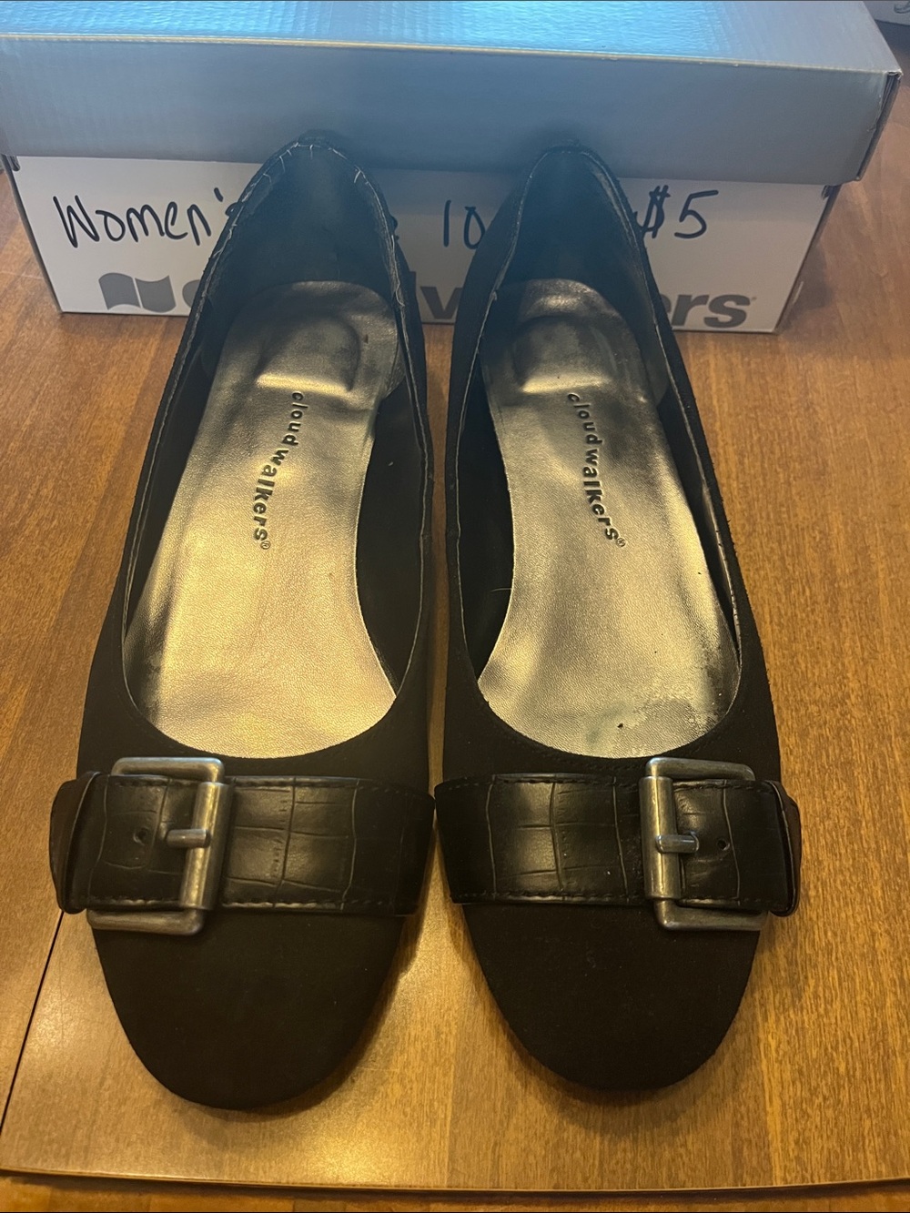 Cloudwalkers Black Buckle Croc-Accent Ballet Flats